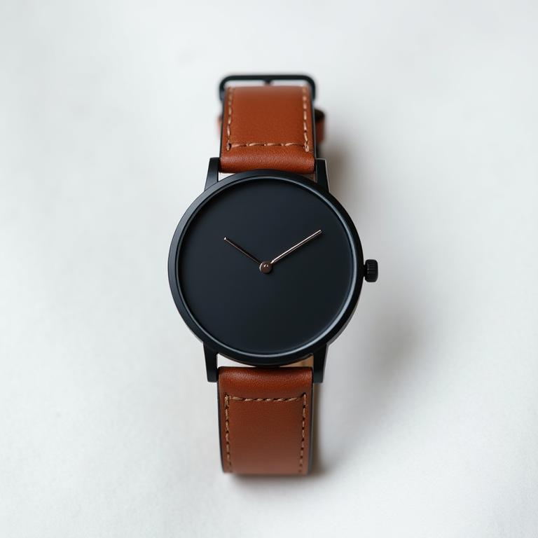 A minimalist black dial watch with a rich brown leather strap, embodying classic simplicity and understated elegance.